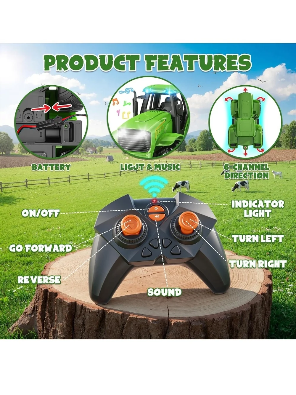 RC Farm Tractor Toy - Green